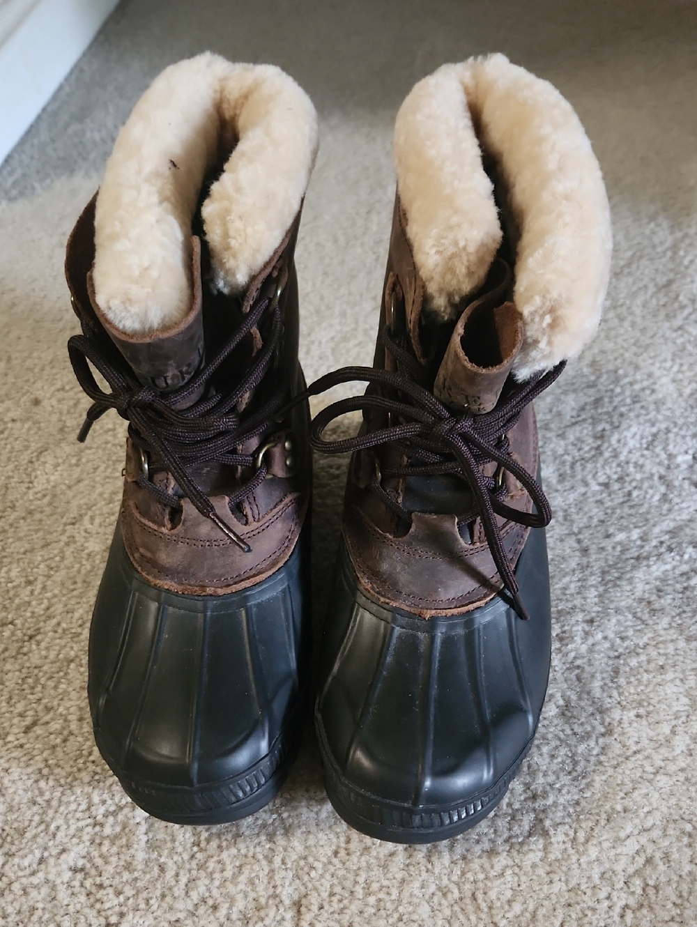 Women's Size 8 Ralph Lauren All-Weather Duck Boots - Brown Leather, Black Rubber